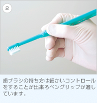 2. 歯ブラシの持ち方は細かいコントロールをすることが出来るペングリップが適しています。